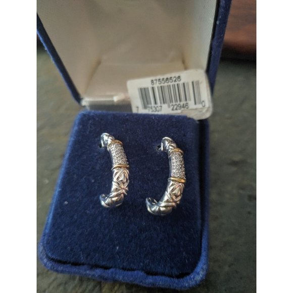 Effy Hematian Balissima 18k Gold & Sterling Silver Diamond Hoop Earrings - Picture 5 of 6